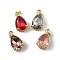 Brass Pave Cubic Zirconia Charms with Glass Crystal, Teardrop, Real 18K Gold Plated, Rack Plating, Long-Lasting Plated, Lead Free & Cadmium Free, with Jump Ring, Mixed Color, 14x8x6.5mm, Hole: 2mm