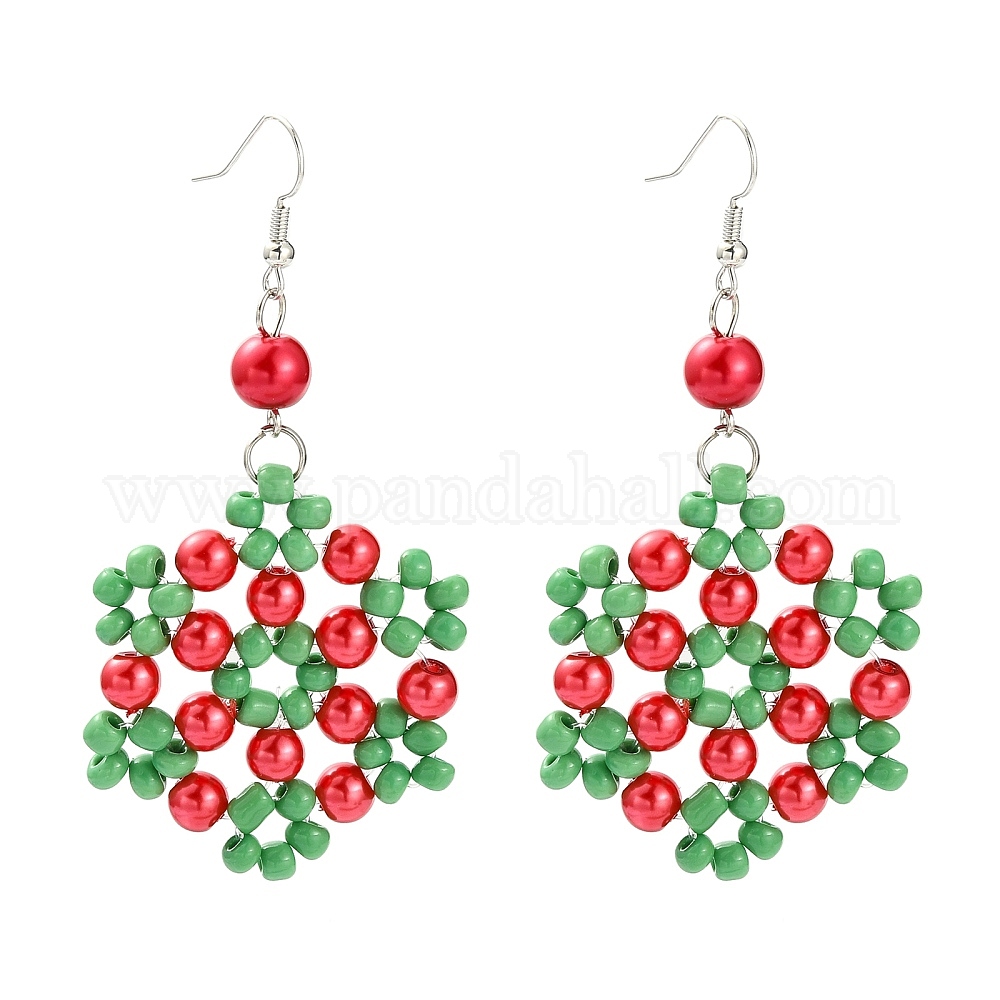 Wholesale Flower Glass Pearl Beads Dangle Earrings For Christmas 