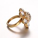 316 de acero inoxidable de los anillos de dedo flor del rhinestone tono dorado de la señora elegante RJEW-J066-67-19mm-3