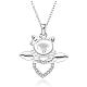 Silver Color Plated Brass Cubic Zirconia Kitten Pendant Necklaces NJEW-BB09514-1