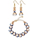 Ensemble de boucles d'oreilles pendantes et de bracelets en perles tressées avec perles de coquillages et graines de verre SJEW-SW00006-1