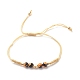 Natural Agate & Brass Clover Beaded Cord Bracelet BJEW-JB08366-01-1