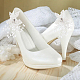 Abs プラスチック模造真珠ビーズの花の結婚式の靴の装飾  銅線巻き  ラインストーン付き  プラチナ＆シルバー  80x62x10mm FIND-WH0126-71S-5