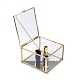 正方形の透明なガラスのジュエリーチェスト  フリップカバー付き  ジュエリーディスプレイ化粧品収納ボックス用  ゴールドカラー  13.1x13.1x7.5cm  内径：12.3x12.3のCM CON-I010-02G-1