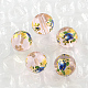 Perles rondes imprimées de motif de fleur rose en verre X-GFB-R004-10mm-W-2