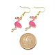 Boucles d'oreilles pendantes flamant rose en émail rose foncé EJEW-JE04969-4