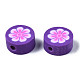 手作り樹脂粘土ビーズ  ジュエリー工芸用品のDIY用  花付きフラットラウンド  紫色のメディア  9.5~10x4.5mm  穴：1.8mm CLAY-N008-039B-3