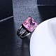 トレンドの真鍮製キュービックジルコニア指輪  正方形  ピンク  ガンメタ色  usサイズ8（18.1mm） RJEW-BB27170-A-8-4