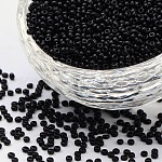 12/0 grado a cuentas redondas de semillas de vidrio, pintura para hornear, negro, 12/0, 2x1.5mm, agujero: 0.7 mm, aproximamente 30000 unidades / bolsa