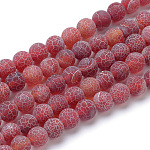 Natural & Dyed Crackle Agate Bead Strands, Frosted Style, Round, Dark Red, 8~8.5mm, Hole: 1mm, about 48pcs/strand, 14 inch