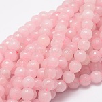 Chapelets de perles rondes en jade blanc naturel teinté, facette, rose, 8mm, Trou: 1mm, Environ 48 pcs/chapelet, 15.3 pouce