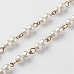 Verre à la main des chaînes de perles de perles, non soudée, pour création de colliers bracelets, avec épingle à oeil en fer, bronze antique, blanc crème, 39.37 pouce (1 m)