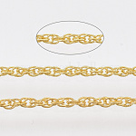 Cadenas de cuerda de hierro recubiertas de latón soldado, con carrete, dorado, 2x1.4x0.3mm, aproximadamente 39.37 pie (12 m) / rollo