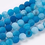 Chapelets de perles en agate naturelle craquelée, teinte, ronde, Grade a, bleuet, 10mm, Trou: 1mm, Environ 39 pcs/chapelet, 14.9 pouce