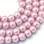 Backen gemalt pearlized Glasperlen runden Perle Stränge, Flamingo, 6~7 mm, Bohrung: 1 mm, ca. 145 Stk. / Strang, 31.4 Zoll