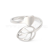 304 Stainless Steel Heart & Leaf Adjustable Ring for Women RJEW-K245-35P