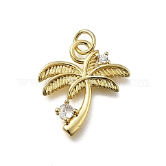 Colgante micropavé cubic zirconia de latón, palmera, sin plomo y cadmio, chapado en rack, Plateado de larga duración, con anillo de salto, real 18k chapado en oro, 20.5x18.5x2.8mm, agujero: 3.4 mm