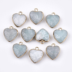 Natürliche amazonite anhänger galvanisieren, mit cadmiumfreien & nickelfreien & bleifreien EisenbeZubehörn, facettiert, Herz, golden, 16~17x14~15x6~7 mm, Bohrung: 1.8 mm