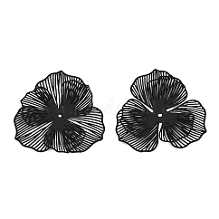 Sprühlackierte Perlenkappen aus Eisen, Blume, Schwarz, 37x39x7 mm, Bohrung: 1.4 mm