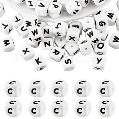 20 pz cubo bianco lettera perline di silicone 12x12x12mm dadi quadrati alfabeto perline con 2mm foro distanziatore lettera allentata perline per collana braccialetto creazione di gioielli, letter.c, 12mm, Foro: 2 mm