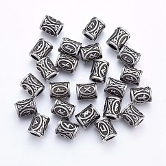 304 Edelstahlperlen, Wikinger Runen Perlen für Haar Bärte, Dreadlocks Haare flechten, Säule mit Rune / Futhark / Futhorc, Antik Silber Farbe, 16x13 mm, Bohrung: 8 mm