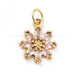 Micro Pave Bijoux de zircone cubique en laiton de placage en râtelier, Plaqué longue durée, sans plomb et sans cadmium, véritable 18k plaqué or, fleur, rose, 14.5x12x3mm, Trou: 3mm