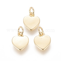 Charms in ottone,  cadmio& piombo libero, con anello di salto, placcato di lunga durata, cuore, vero placcato oro 18k, 12x9.5x1.5mm, Foro: 3 mm