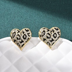 Orecchini a bottone con micro pavè di ottone a forma di cuore e zirconi trasparenti&nbsp;EJEW-H178-09G-02