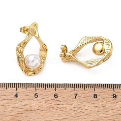 Orecchini a bottone in acciaio inossidabile 304 e plastica ABS con perle&nbsp;SA-CBA2696-34G