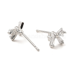 Pendientes de latón con forma de lazo y circonita cúbica transparente para mujer&nbsp;EJEW-G362-13P
