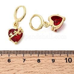 Boucles d'oreilles créoles en laiton et verre en forme de cœur&nbsp;EJEW-P333-09B-G