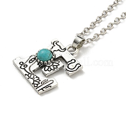 Lettre a ~ z en alliage plaqué argent antique avec colliers à pendentif turquoise synthétique&nbsp;NJEW-G080-01E