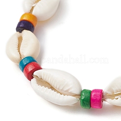 Armband aus geflochtenen Perlen aus Naturmuschel und Ahornholz&nbsp;BJEW-TA00393