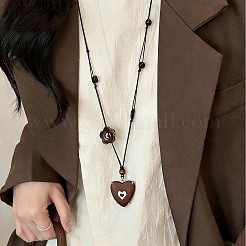 Collier long pour femme avec pendentif cœur en bois ajustable&nbsp;WG3A463-01