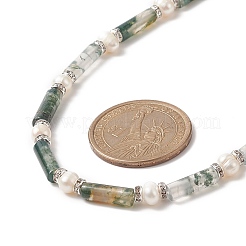 Collana di perline di agata muschiata naturale e perle e strass di cristallo per le donne&nbsp;NJEW-JN04209-04