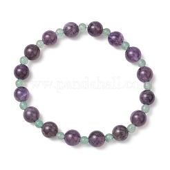 Bracelets extensibles en perles rondes d'aventurine verte naturelle et d'améthyste pour femmes&nbsp;BJEW-JB11928-01