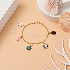 Bracelets de charme de tortue d'émail d'alliage avec des chaînes de câble de fer pour des femmes&nbsp;BJEW-JB09087
