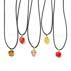 Colgante de fruta hecho a mano con vidrio soplado y collar de cordón encerado negro&nbsp;NJEW-JN06332