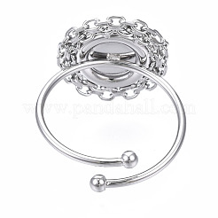 Anlaufgeschützter offener Manschettenfingerring aus Edelstahl 304 mit Cabochon-Fassungen&nbsp;STAS-T060-15P