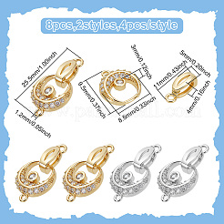 8 x 2-farbiger Messing-Mikropavé mit klaren Zirkonia-Faltverschlüssen&nbsp;KK-ME0003-49
