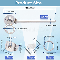 150 pz 202 perno a sfera in acciaio inossidabile per orecchini&nbsp;STAS-SP0001-52A-P