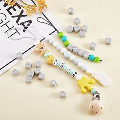 20 pièces gris cube lettre silicone perles 12x12x12mm dés carrés alphabet perles avec 2mm trou entretoise lâche lettre perles pour bracelet collier fabrication de bijoux&nbsp;JX436Y