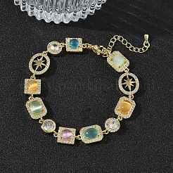 Messing-Gliederkettenarmbänder mit Mikropflaster und klarem Zirkonia für Damen&nbsp;BJEW-C156-03G