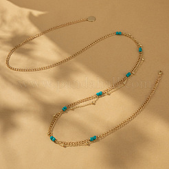 Catenina per cintura e pancia con perline di vetro rotonde e ottone per donna&nbsp;FS-WGA0075-01
