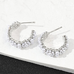 Blumenohrstecker aus Messing mit Kunstperle&nbsp;EJEW-M082-05P