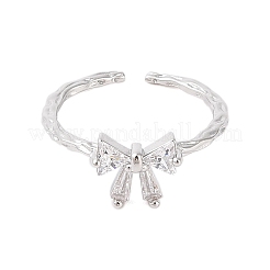 Offene Manschettenringe aus Messing mit Schleife und Mikropflaster aus klarem Zirkonia für Damen&nbsp;RJEW-P124-03P
