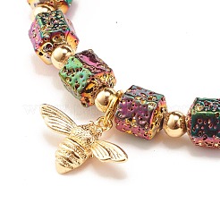 Natürliche Lavagestein-Hexagon-Perlen dehnen Armbänder aus&nbsp;BJEW-JB07268