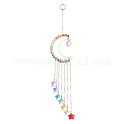 Décorations de pendentif de lune en laiton et pierres précieuses naturelles&nbsp;HJEW-JM01036