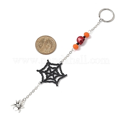 Porte-clés en toile d'araignée en verre sur le thème d'Halloween&nbsp;HJEW-MZ00285-01