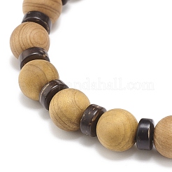 Braccialetto elastico con perline di cocco e legno naturale con zucca&nbsp;BJEW-JB08538